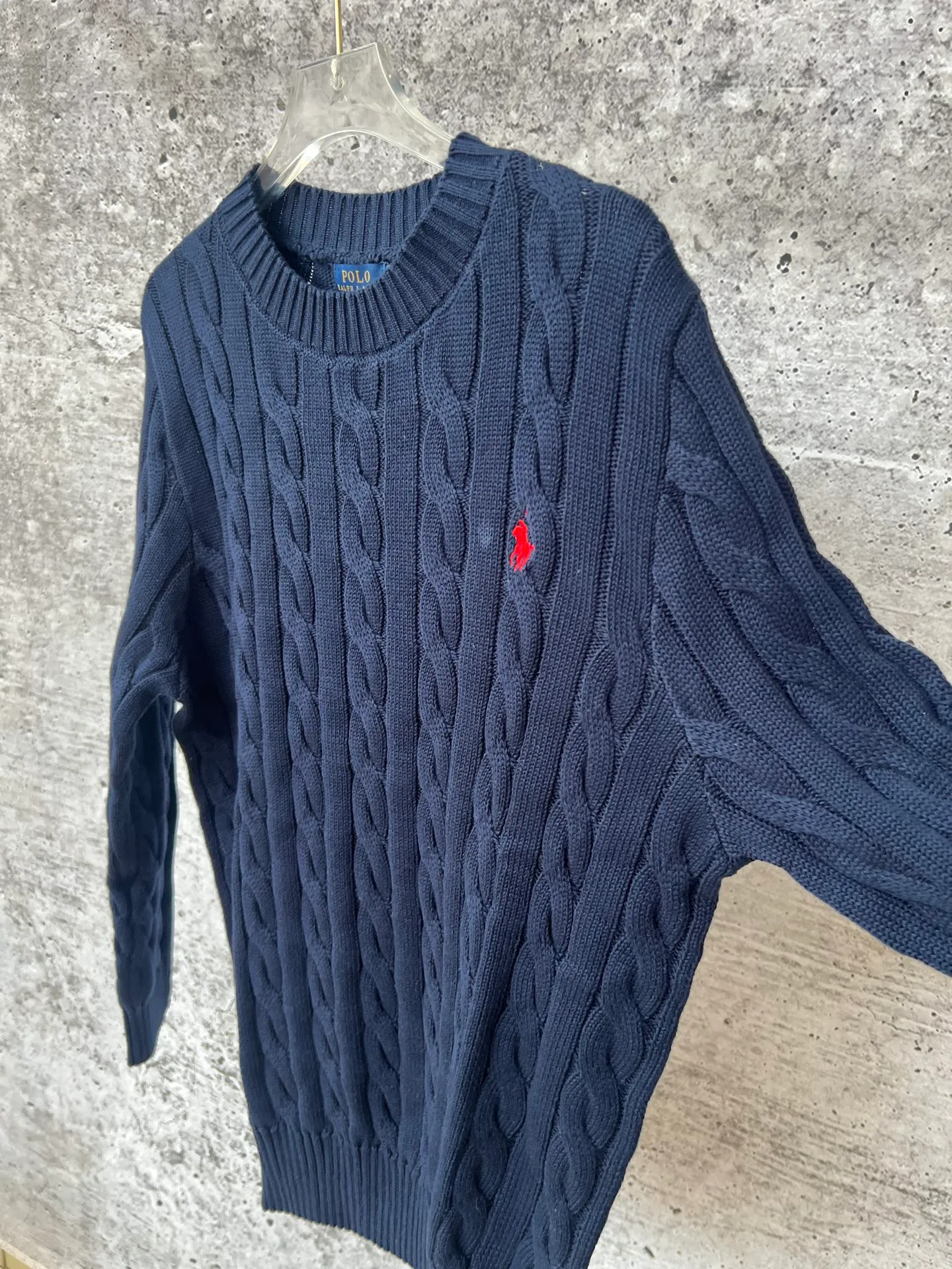 P230 Ralph Lauren men's and women's round neck rubberized sweater, made of the same pure cotton washed fabric as the original, no difference in craftsmanship details, original pony embroidery on the chest, restored one to one